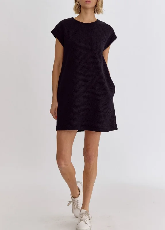 Textured Round Neck Sleeveless Mini Dress with Pockets Stylish Ruffle Mini Dress