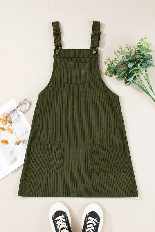 Women's Olive Green Corduroy Mini Dress Classic Solid Mini Dress