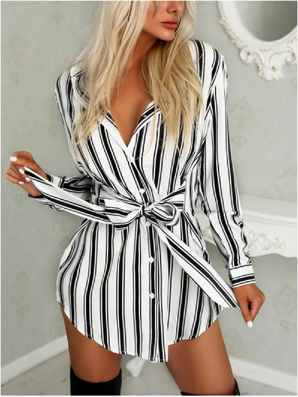 Fashion Long Sleeve Button Sexy Mini Dress Comfortable Bodycon Mini Dress