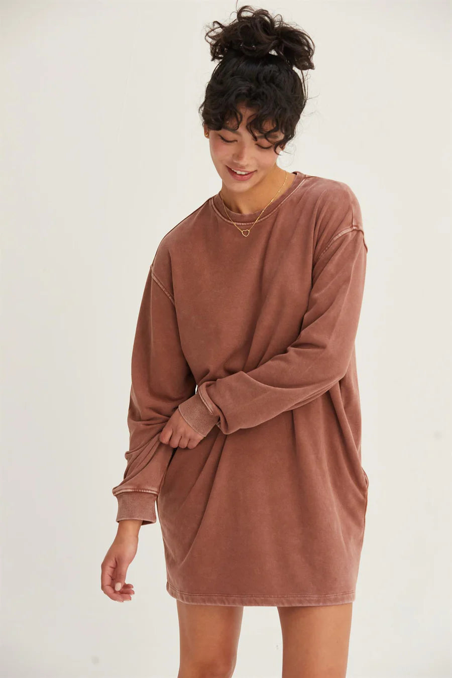 Oversized Mini Sweatshirt Dress Hoodie with Button Classic Timeless