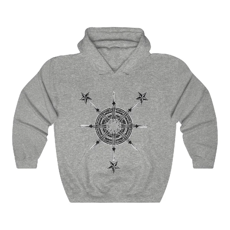 Balisong Sun Unisex Heavy Blend™ Hooded Sweatshirt Hoodie with Hem Fringe Bohemian Relaxed