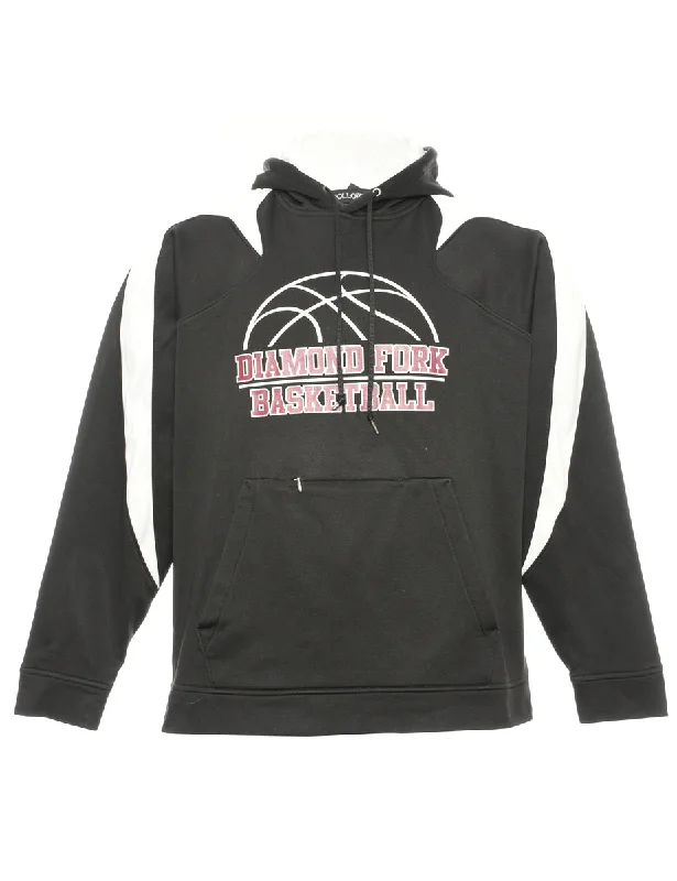 Basketball Hooded Sports Sweatshirt - L Hoodie with Hem Frayed Vintage Worn