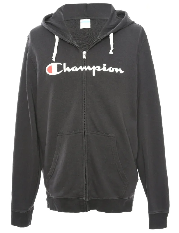 Black Champion Hooded Track Top - L Hoodie with Pastel Soft Subtle