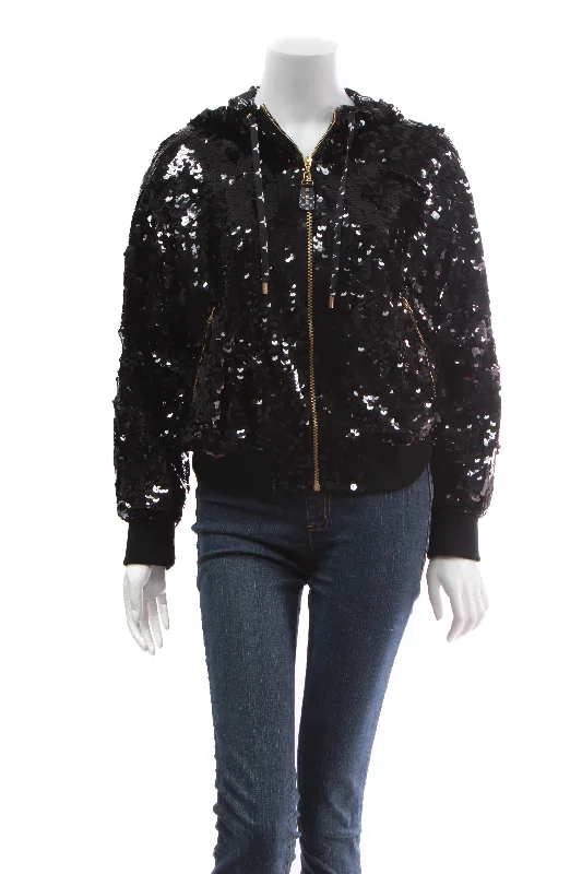 LV Night Sequin Hoodie- Size 38 Hoodie with Drawstring Waist Adjustable Fitted