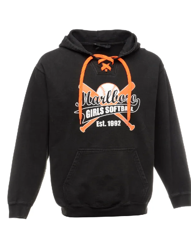 Black Softball Hoodie - L Hoodie with Typography Text Message