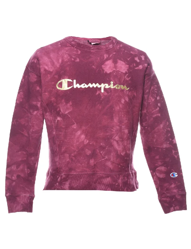 Champion Tie-dye Printed Plum & Gold Sweatshirt - S Oversized Hoodie Comfort Casual