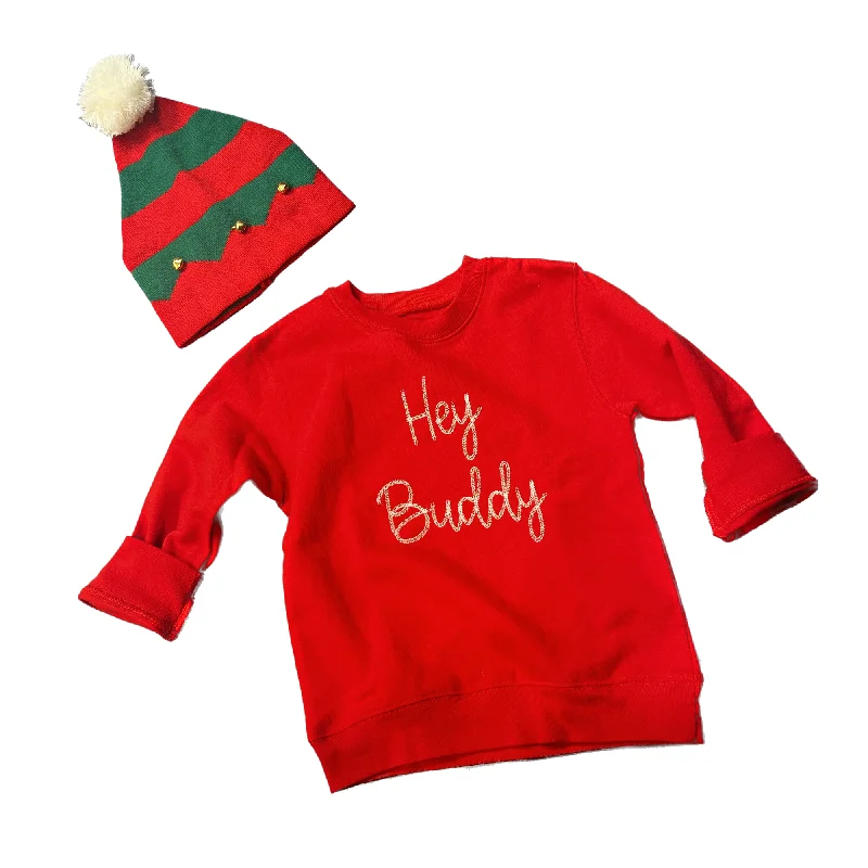 Hey Buddy Sweatshirt Elf Beanie Set Hoodie with Monochrome Minimalist Simple