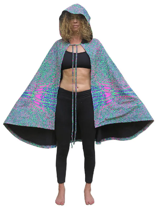 Hooded Cape : Acid Dragonfly Hoodie with Turtle Neck Cozy Winter