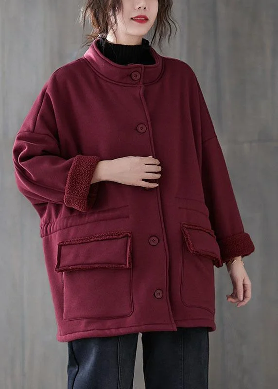 Mulberry Loose Pockets Button Fall Sweatshirt Coat Hoodie Crop Top Short Trendy