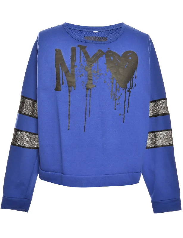 New York Blue Printed Sweatshirt - M Hoodie with Velcro Closure Adjustable Secure