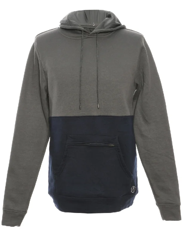 Plain Navy & Grey Sweatshirt - S Cotton Hoodie Fleece Lining Warmth