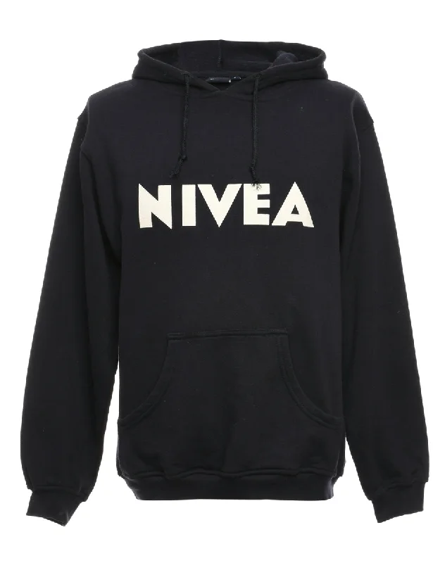 Printed Nivea Navy Sweatshirt - M Hoodie with Zipper Placket Modern Functional