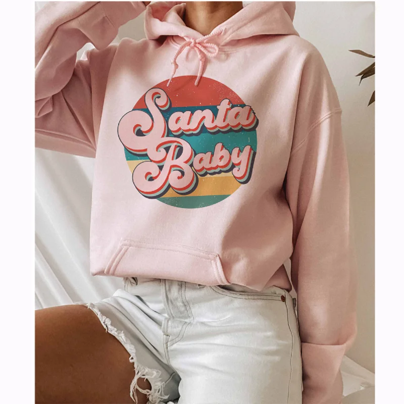 Santa Baby Graphic Hoodie Sweatshirt Hoodie with Lace Feminine Delicate