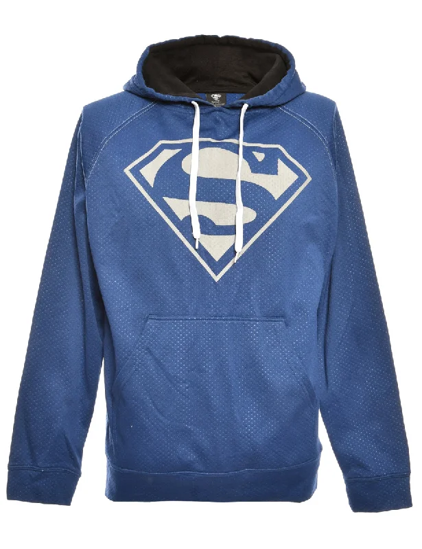 Superman Printed Blue  Sweatshirt - M Hoodie with Rhinestones Sparkly Elegant