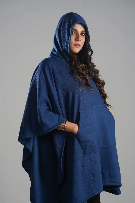 MarineBlue Poncho Hoodie Hoodie with Embroidery Detailed Premium