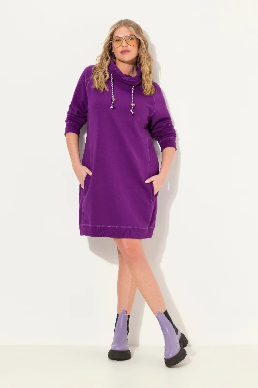 Ulla Popken Sweatshirt Dress in Magenta Hoodie with Distressed Vintage Worn