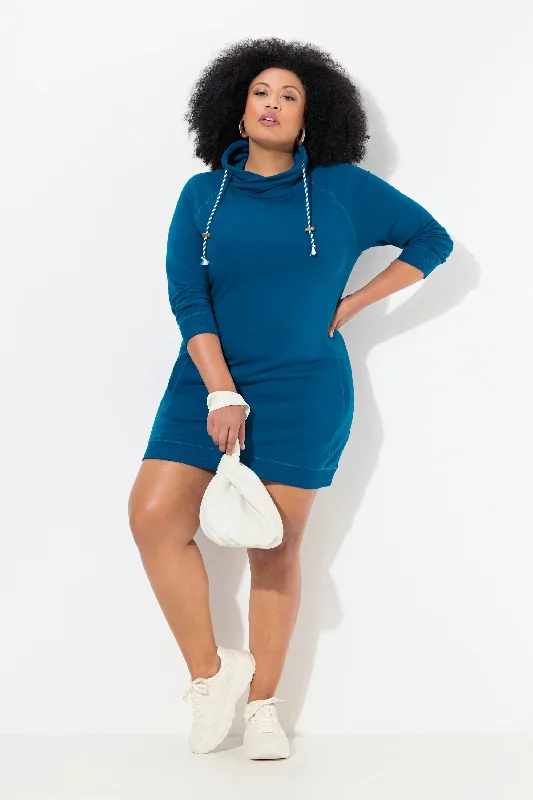 Ulla Popken Sweatshirt Dress in Teal Hoodie with Relaxed Fit Easy Casual