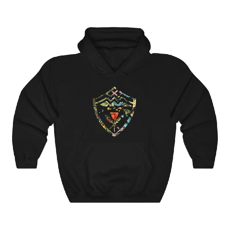 Hawaii Floral Shield Unisex Heavy Blend™ Hooded Sweatshirt Hoodie with Exposed Zipper Edgy Industrial