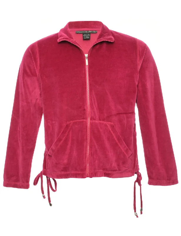 Velvet Magenta Plain Sweatshirt - L Hoodie with Hem Elastic Stretchable Comfortable