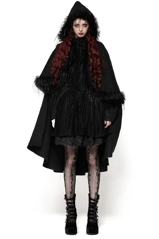 Warm Hooded Cape with Faux Fur Trim and Gothic Flair Hoodie with Color Block Contrast Stylish