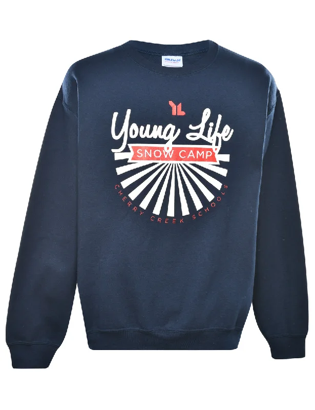 Young Life Printed Sweatshirt - L Hoodie with Batwing Sleeves Loose Dramatic