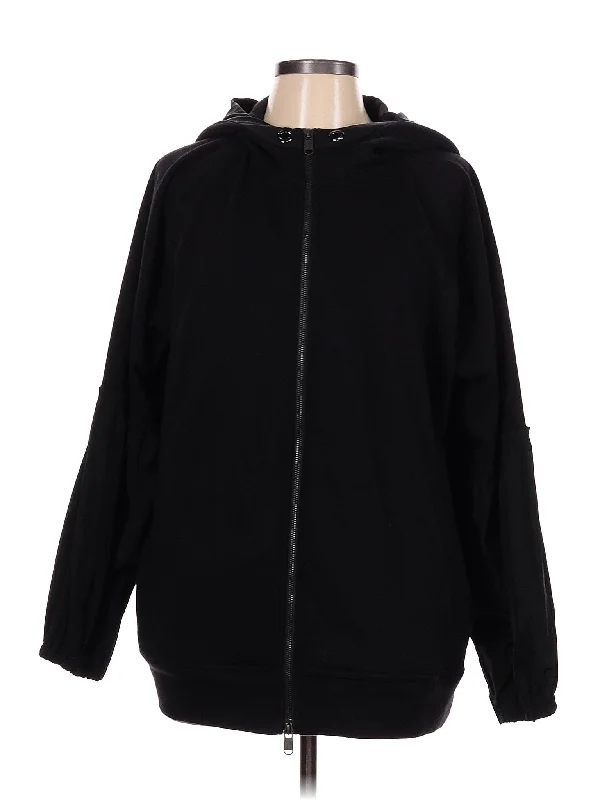 Zip Up Hoodie Hoodie with Hem Raw Edge Edgy Unfinished