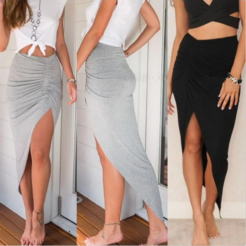 2023 Sexy Irregular Skirts Women Summer Charm Split Long Skirt Slit Party Bodycon Skirt Gray Black Office Lady Skirts corduroy skirt durable 2023 Sexy Irregular Skirts Women Summer Charm Split Long Skirt Slit Party Bodycon Skirt Gray Black Office Lady Skirts corduroy skirt durable