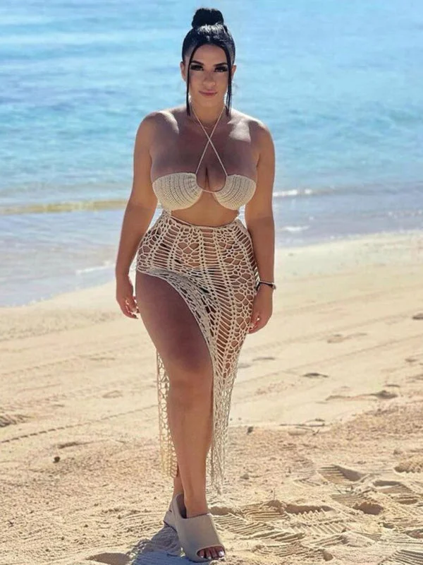 Blue Zone Planet | Long fringed stretch side slit spaghetti strap beach skirt ribbed skirt waist Blue Zone Planet | Long fringed stretch side slit spaghetti strap beach skirt ribbed skirt waist
