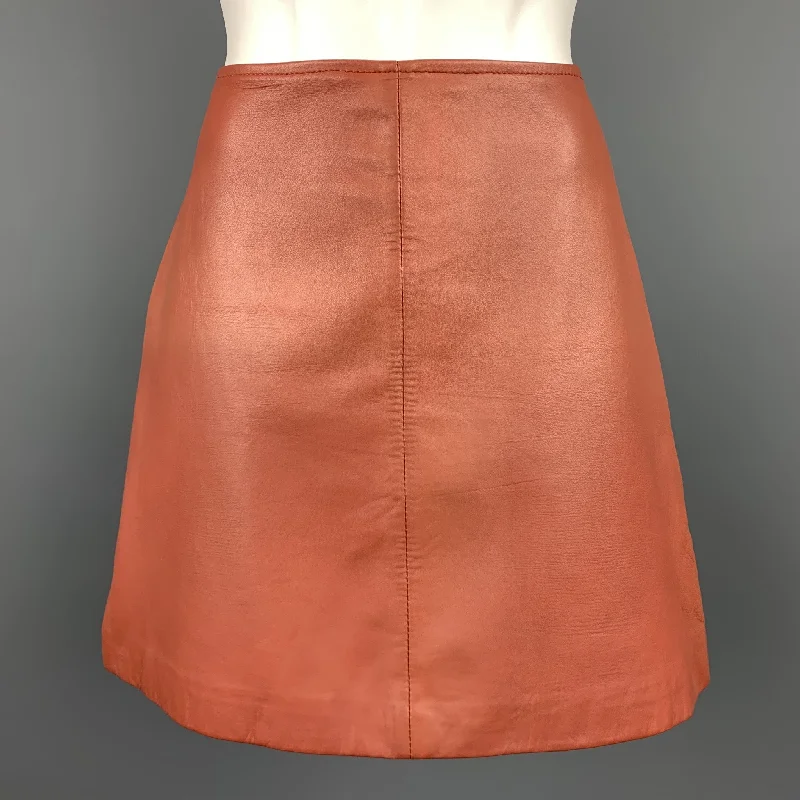 REISS Size 4 Brick Leather Lamb Skin Mini Skirt wool skirt warm
