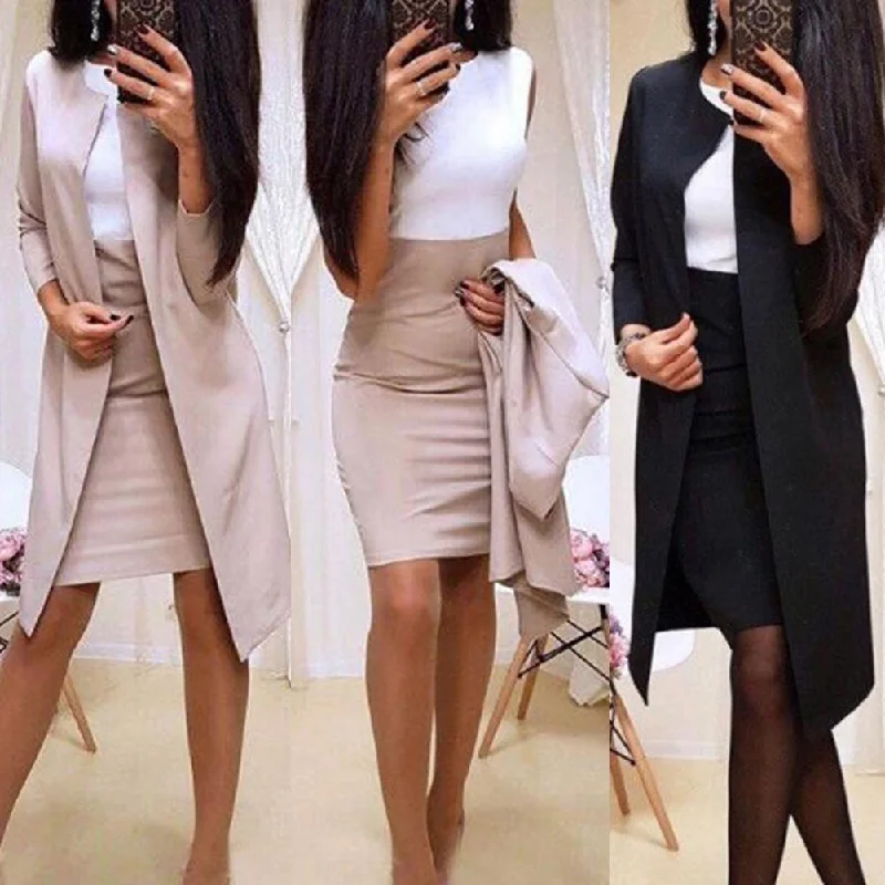 Sell 2pcs Suits With Skirt Office Lady Autumn Solid Color Long Blazer Jacket Bodycon Mini Skirt Suit Mini Skirt Suit chiffon skirt floaty Sell 2pcs Suits With Skirt Office Lady Autumn Solid Color Long Blazer Jacket Bodycon Mini Skirt Suit Mini Skirt Suit chiffon skirt floaty