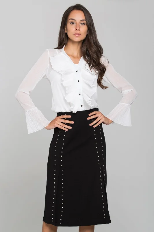 White Pleated Gabot Top and Black Skirt Set wool skirt thick