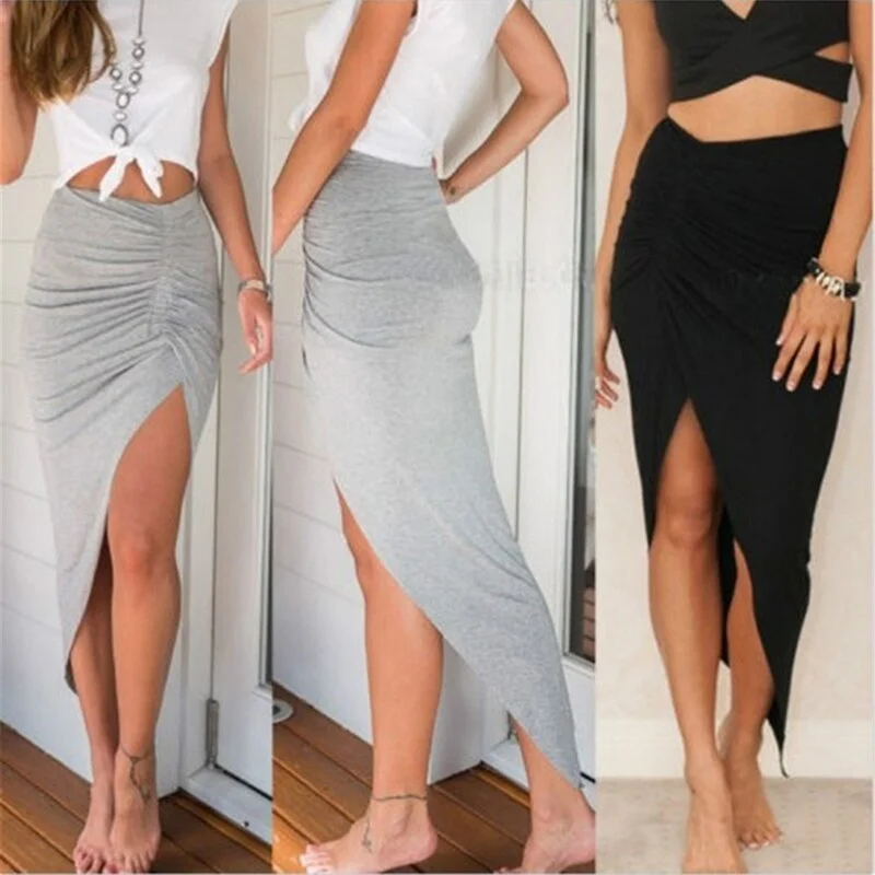 Women High Waisted Asymmetric Stretch Ruched Slit Skirt Beach Party Bodycon Skirts Pluss Size S-XL Black Gray velvet skirt glossy Women High Waisted Asymmetric Stretch Ruched Slit Skirt Beach Party Bodycon Skirts Pluss Size S-XL Black Gray velvet skirt glossy