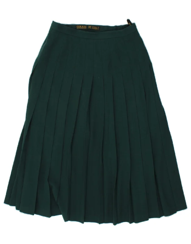 GOR'RAY Womens Knife Pleated Skirt UK 16 Large W32 Green Virgin Wool midi skirt versatile GOR'RAY Womens Knife Pleated Skirt UK 16 Large W32 Green Virgin Wool midi skirt versatile