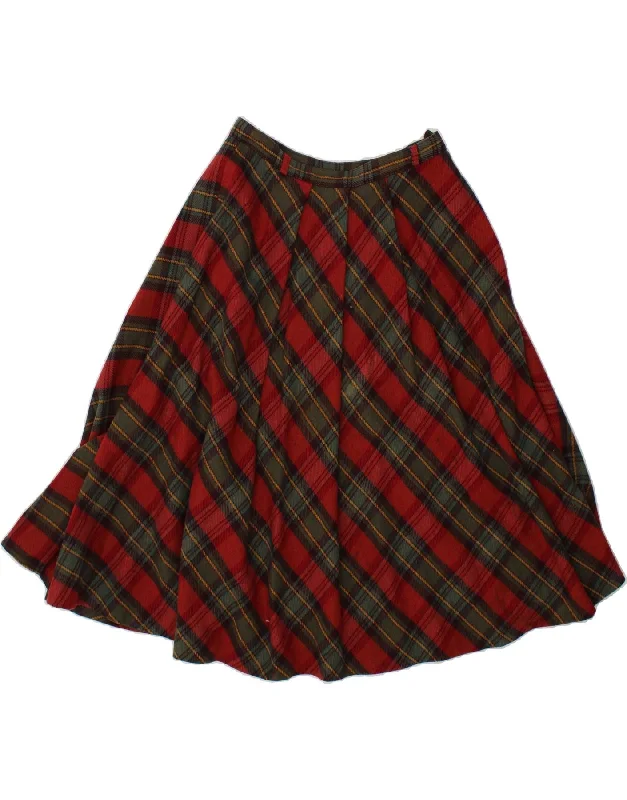 VINTAGE Womens Flared Skirt IT 46 Large W32  Red Plaid silk skirt lustrous