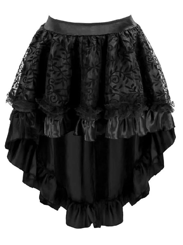 Women's Steampunk Gothic Vintage Satin High Low Skirt with Zipper leather skirt modern Women's Steampunk Gothic Vintage Satin High Low Skirt with Zipper leather skirt modern