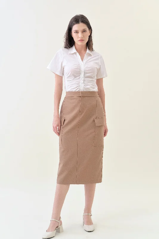 Cargo Midi Column Skirt - Latte cashmere skirt rich