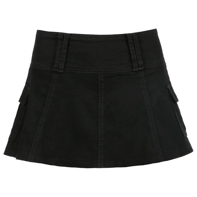 Denim pleated zip-up mini skirt wrap skirt elegant