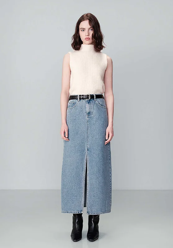 Denim Skirt Noham Nohame Bleu silk skirt smooth