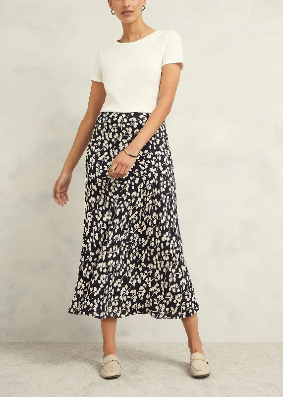 Eliza Skirt 0224/6870/9021l00 Navy-Cream silk skirt lustrous