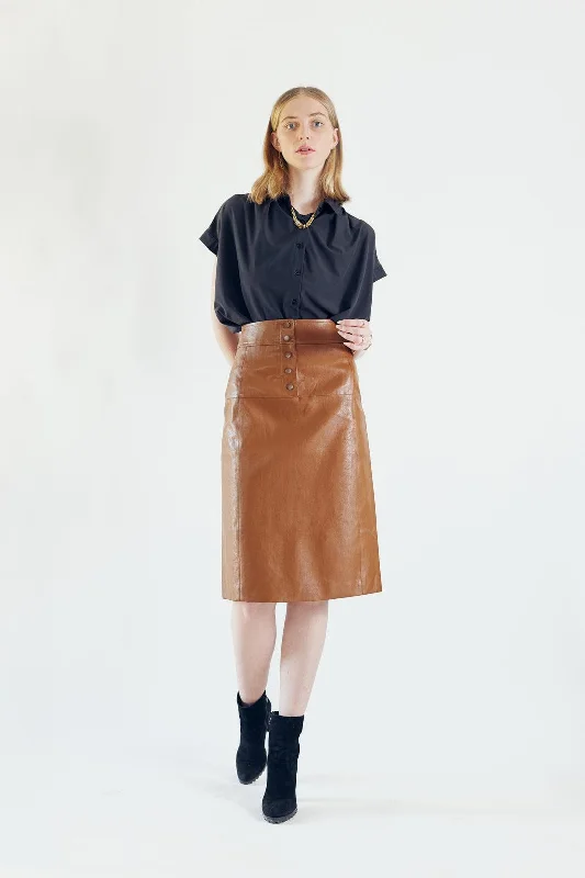 Glossy Brown Vegan Leather Pencil Skirt floral skirt print