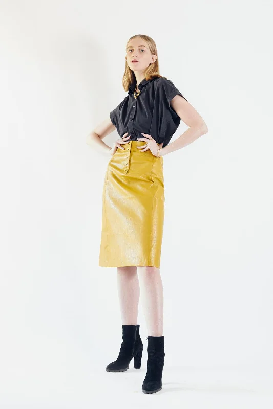 Glossy Vegan Leather Pencil Skirt elastic waist skirt