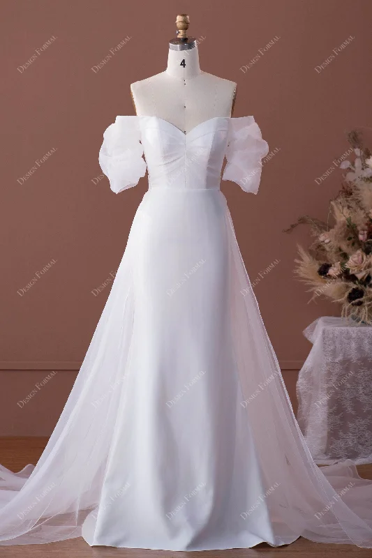 White Organza Off Shoulder Princess Bridal Dress with Overskirt corduroy skirt comfortable