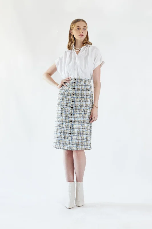 Luxe Plaid Tweed Pencil Skirt maxi skirt elegant