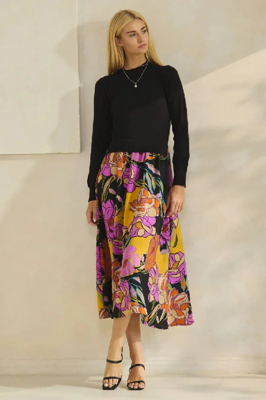 Sweet Escape Sweater Floral Printed Skirt Dress casual skirt length