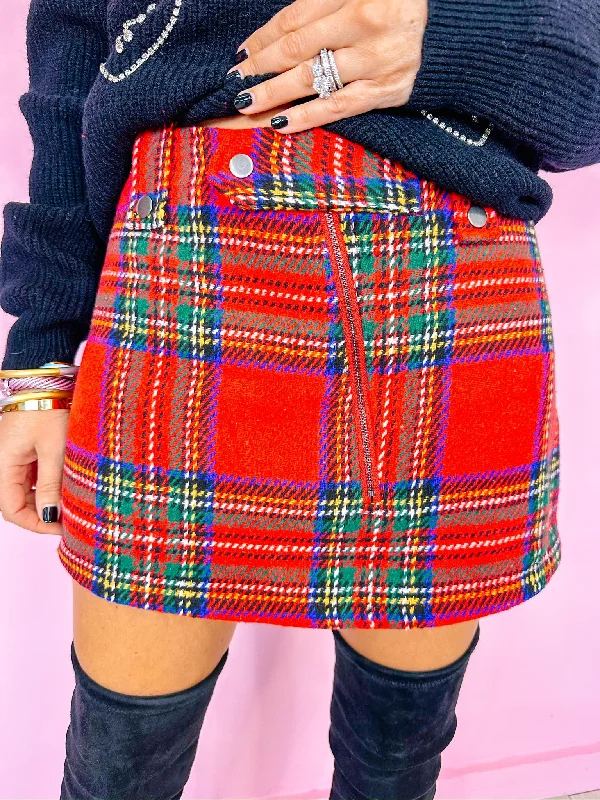 PAINT THE TOWN PLAID SKORT - RED modal blend skirt