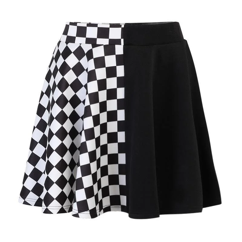 Plaid patchwork contrast ruched A line mini skirt silk skirt elegant