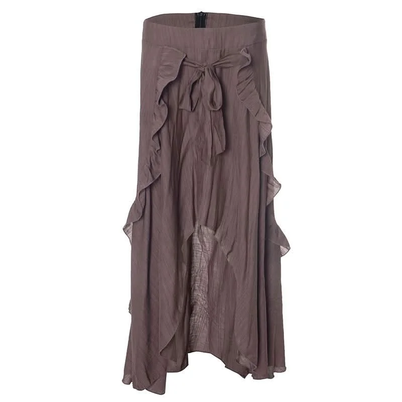 Ruffle knotted zip-up maxi skirt wool skirt sturdy