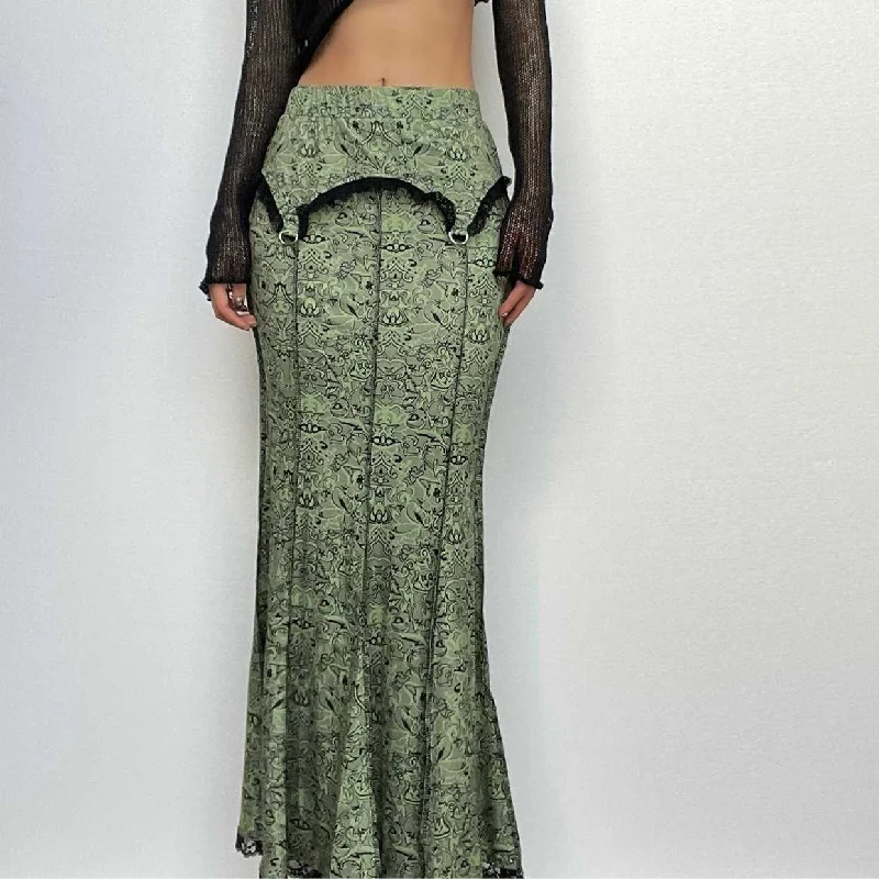 Stitch lace hem abstract contrast maxi skirt corduroy skirt cozy