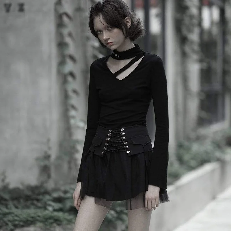 Women's Goth High-waisted Lacing Multi-layered Mesh Skirts chiffon skirt lightweight