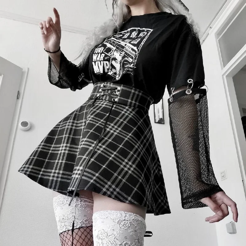 Women's High-waisted Lace-up Suede Plaid Skirts patchwork skirt art